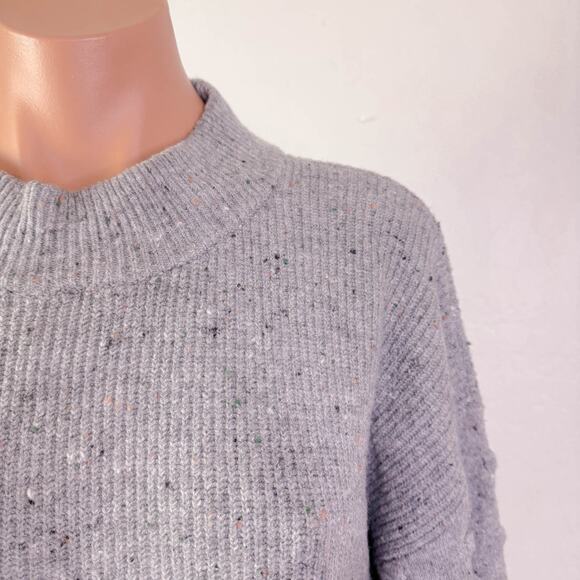 Cece Textured Dot Knit Balloon Sleeve Mock Crewneck Sweater Cute Gray sz XL NWT - Picture 5 of 12